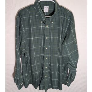 Brooks Brothers XXL Regent Shirt Mens Green Check Non Iron Cotton Button Down